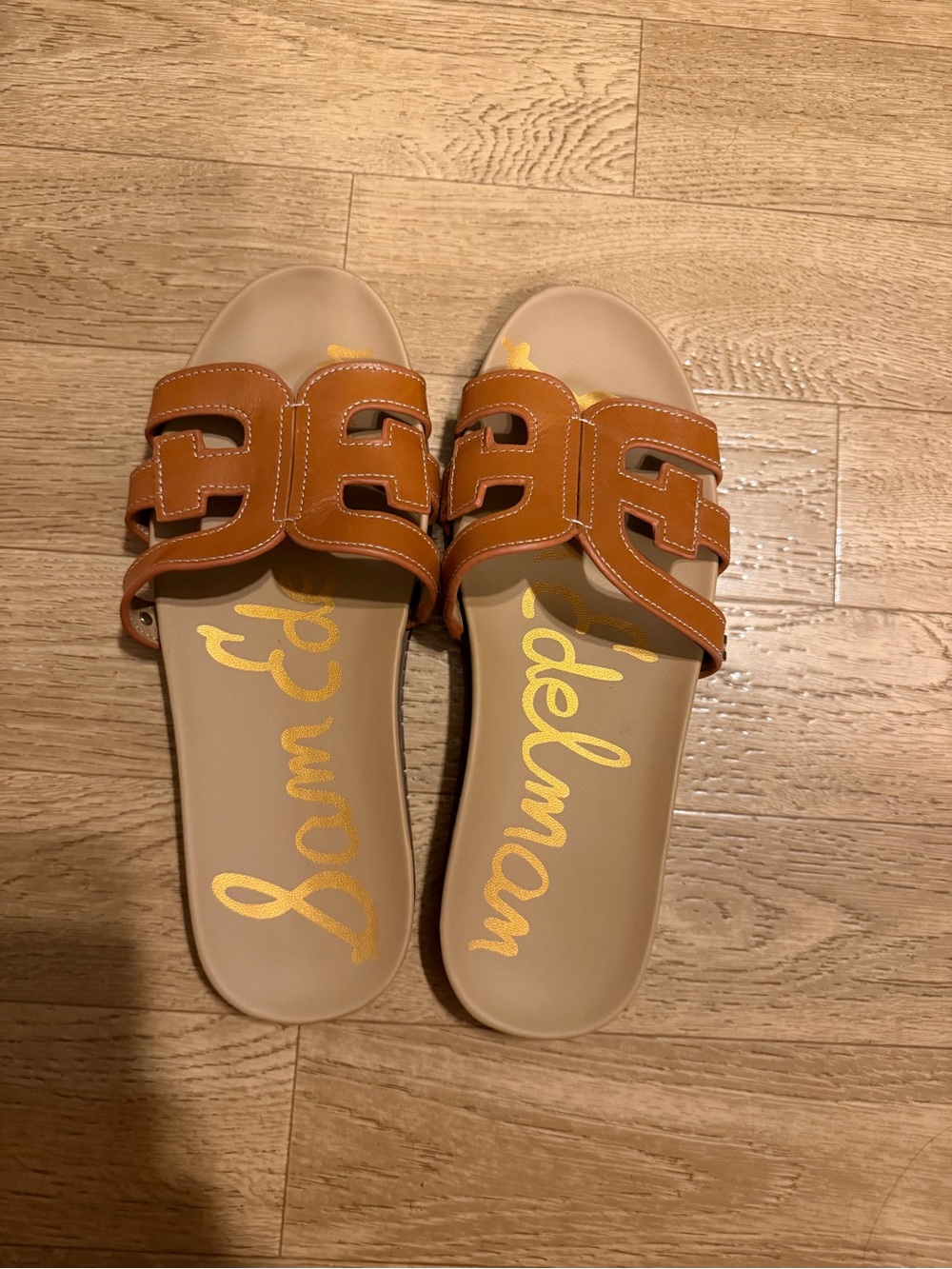Sam Edelman Cognac Brown Slip-On Cutout Slide Sandals
